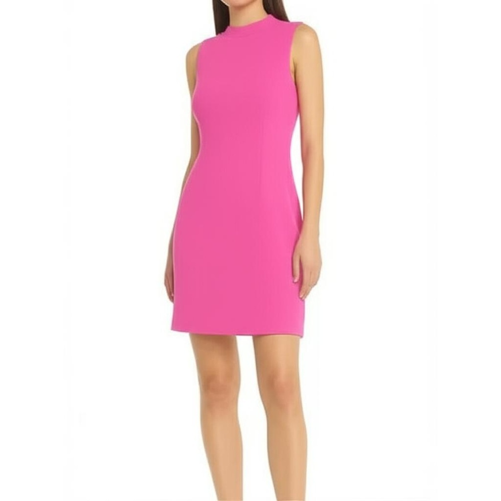 Alice + Olivia Hot Pink Sleeveless Mock Neck Mini Length Shift Dress Small